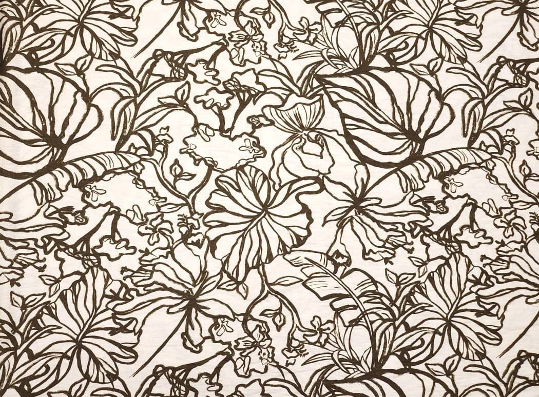 Viskose Digital Crinkle mit großem Blumenmotiv - ecru/army 