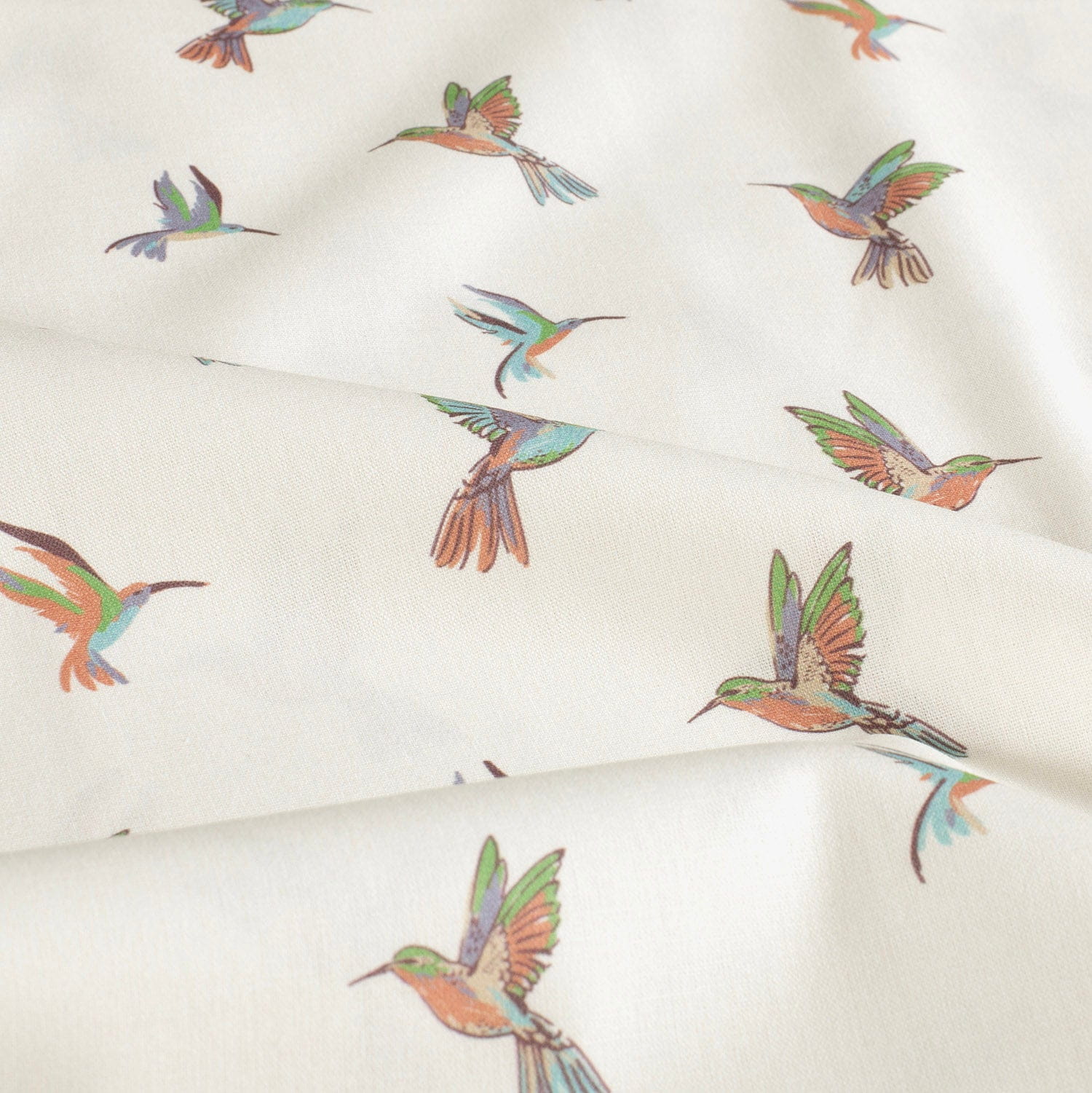 Baumwollstoff Popeline mit Kolibris - creme