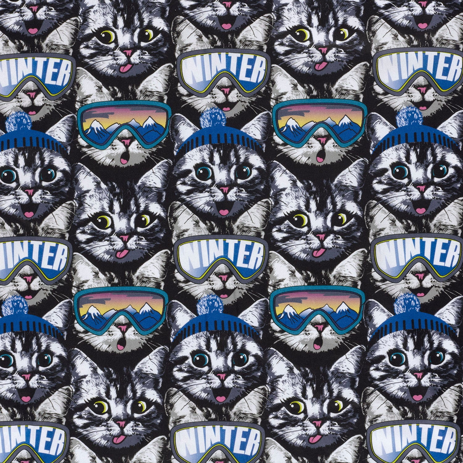 Panama Dekostoff "Winter Cats" - schwarz