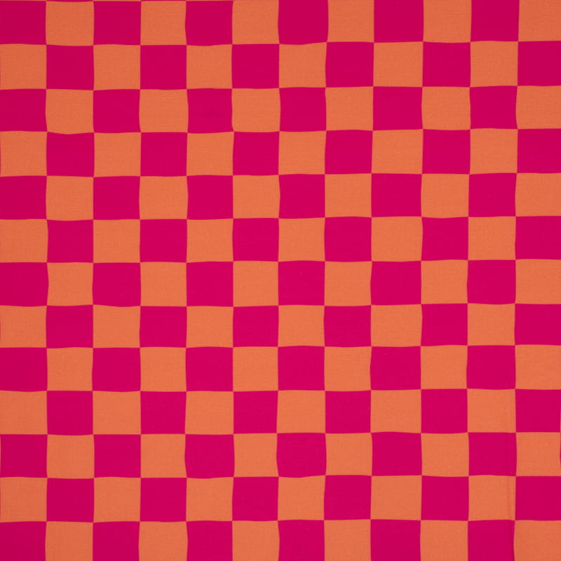 Halb-Panama Leinenoptik mit Schachbrettmuster - dunkelpink/orange (Q172) 