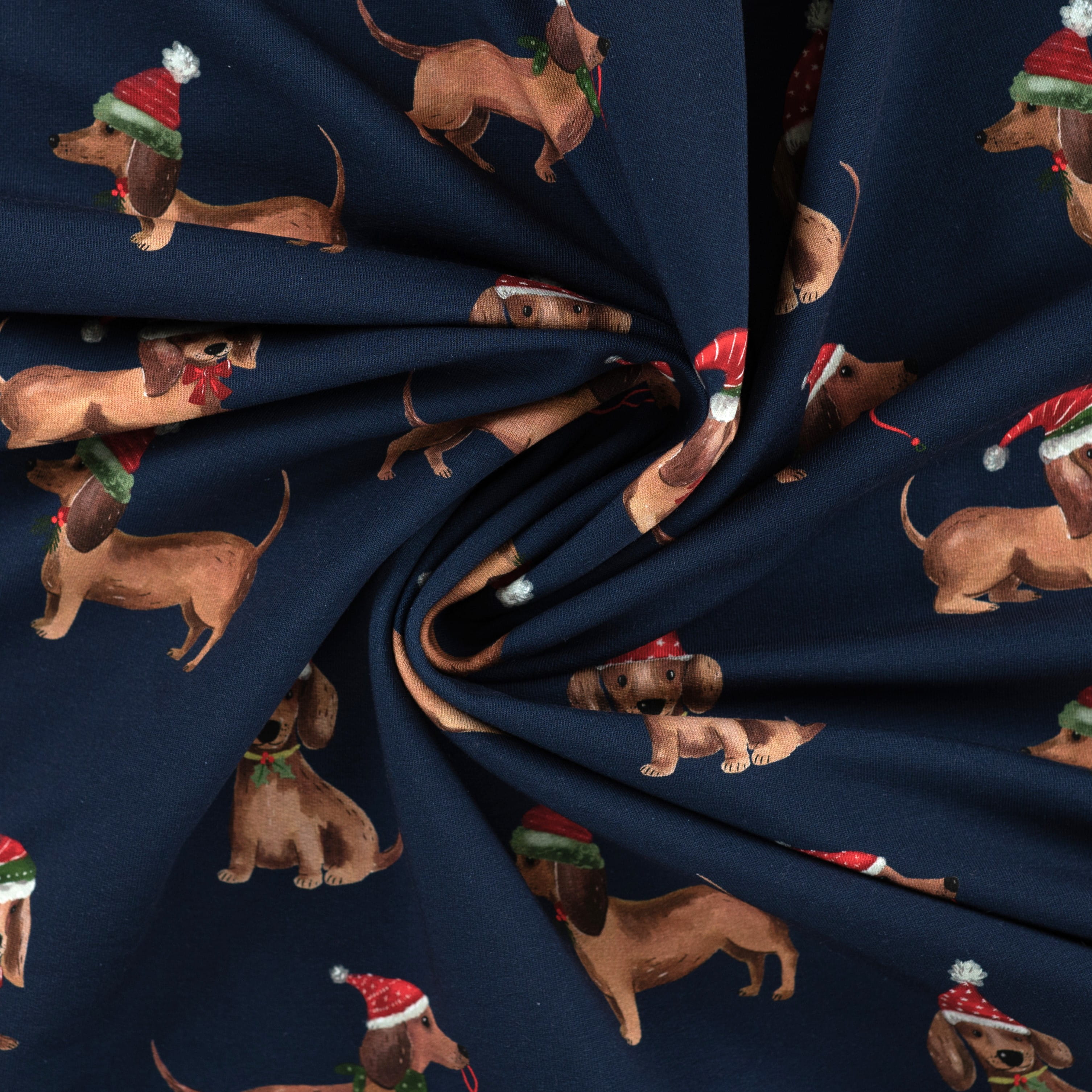 Sommersweat French Terry mit weihnachtlichen Dackeln - dunkelblau (Q960)