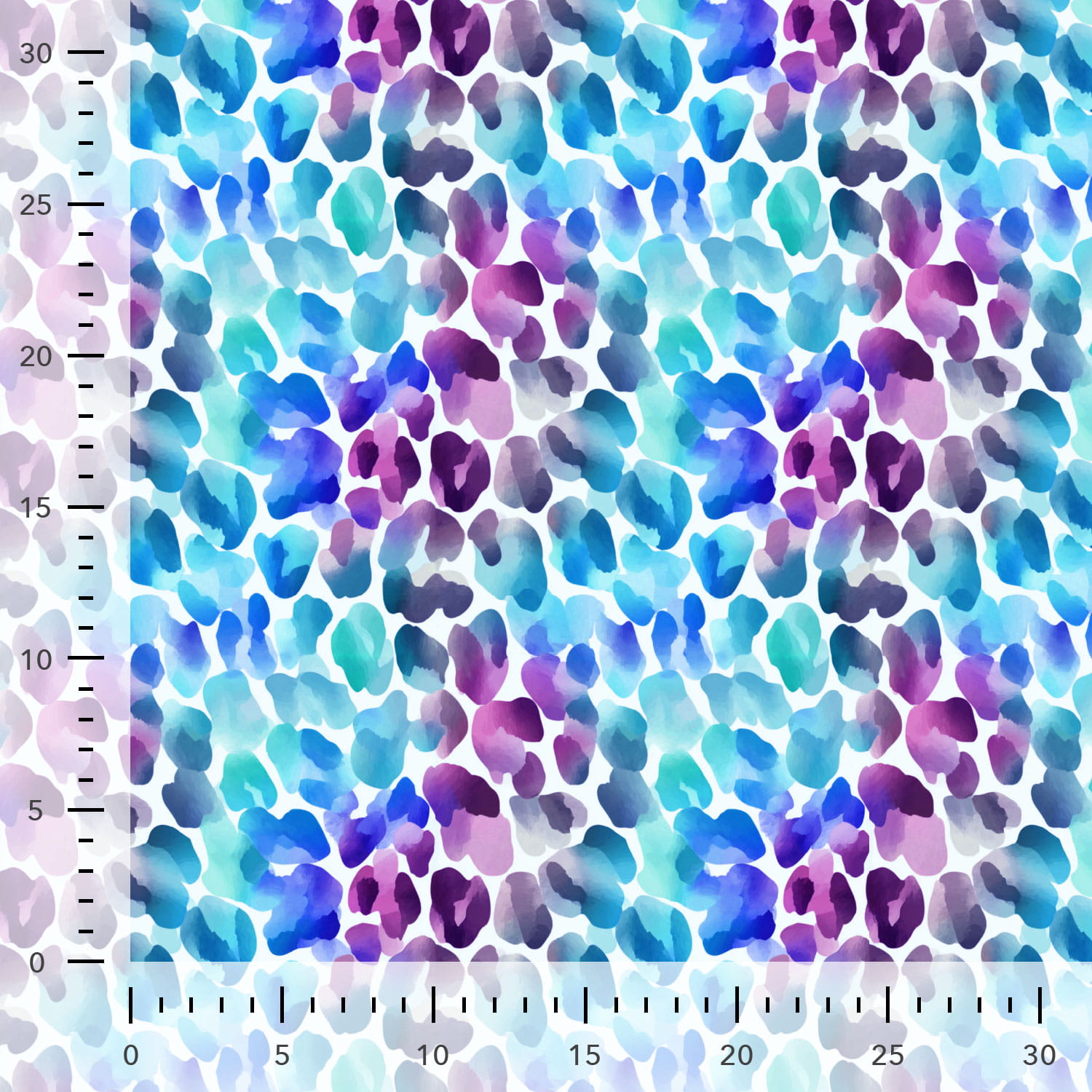Baumwolljersey Digital Stenzo mit blau/lila/türkis Leopardenmuster - weiß