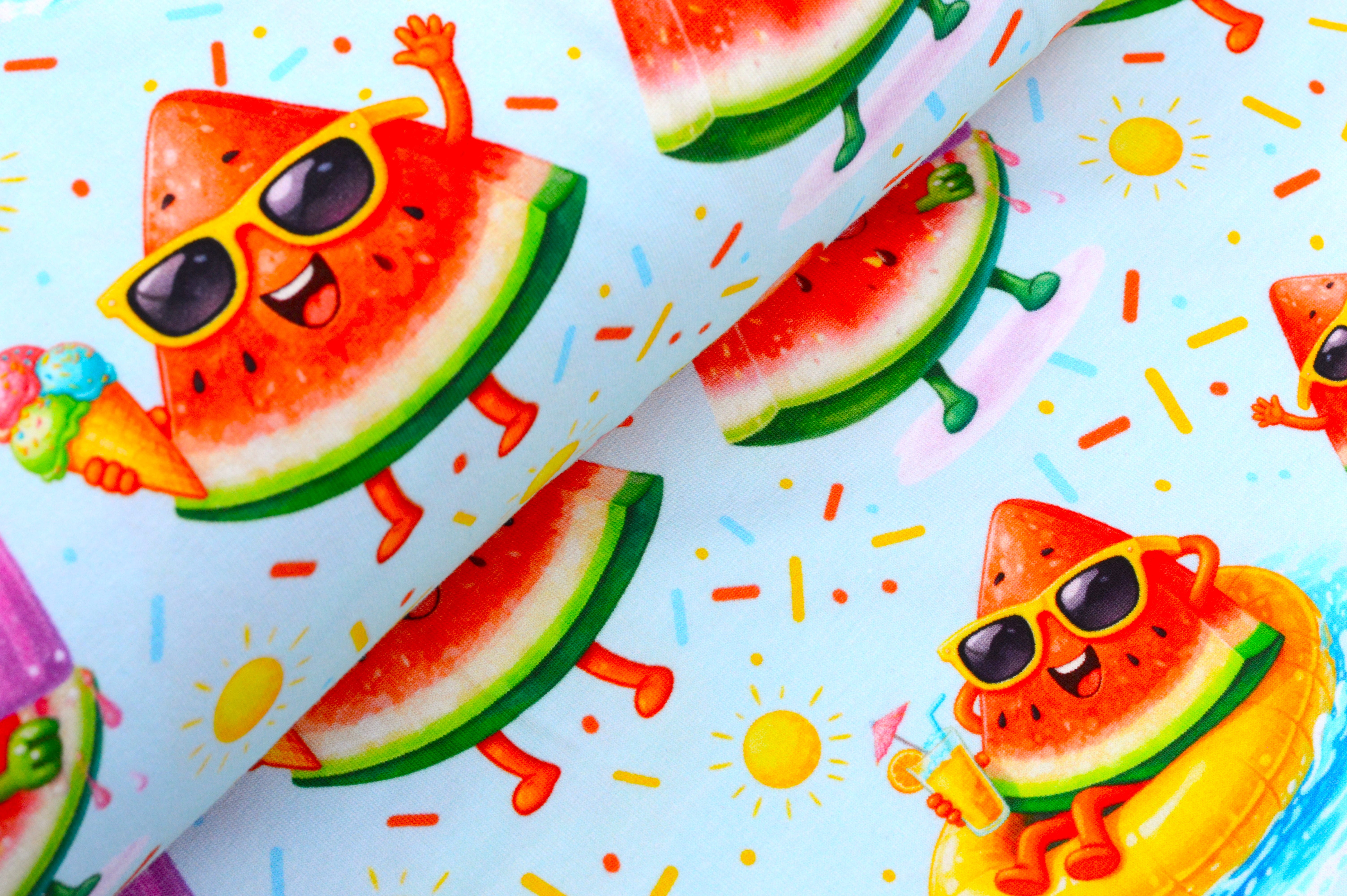 Digitaljersey Eigenproduktion "Melon Pool Party" mit Wassermelonen und Sommermotiv - hellblau