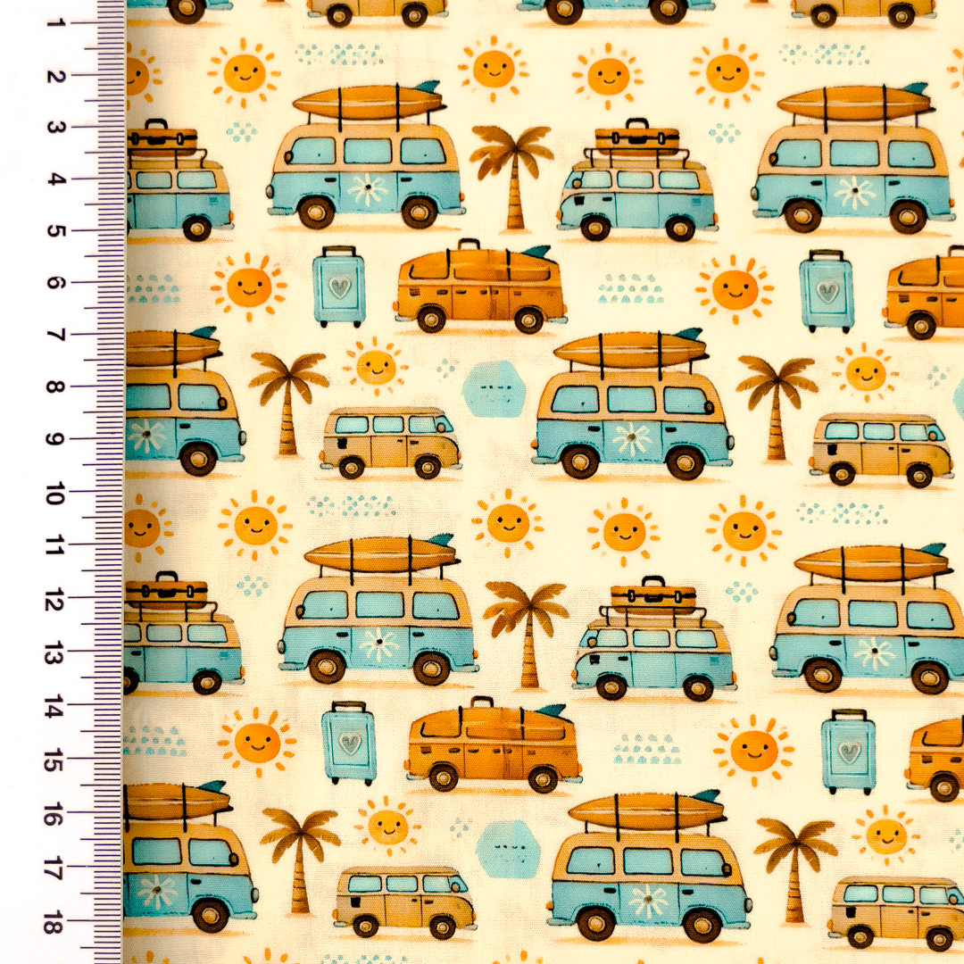 Baumwollstoff Popeline Digitaldruck "Summer Vibes" - creme 