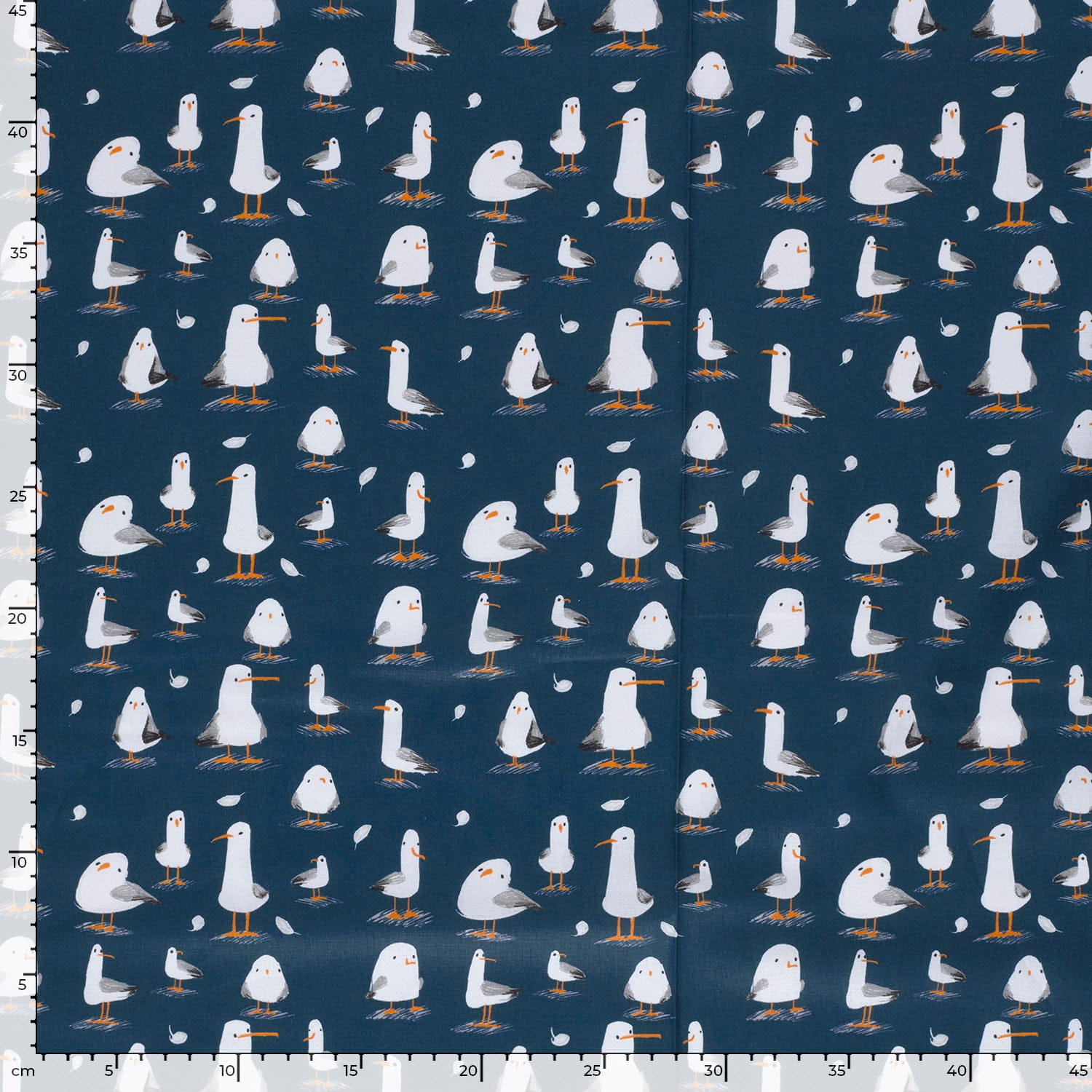 Baumwollstoff Popeline mit Möwen - marine (N008)