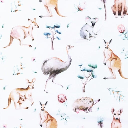 Baumwollstoff Digital mit australischer Tierwelt - weiß   