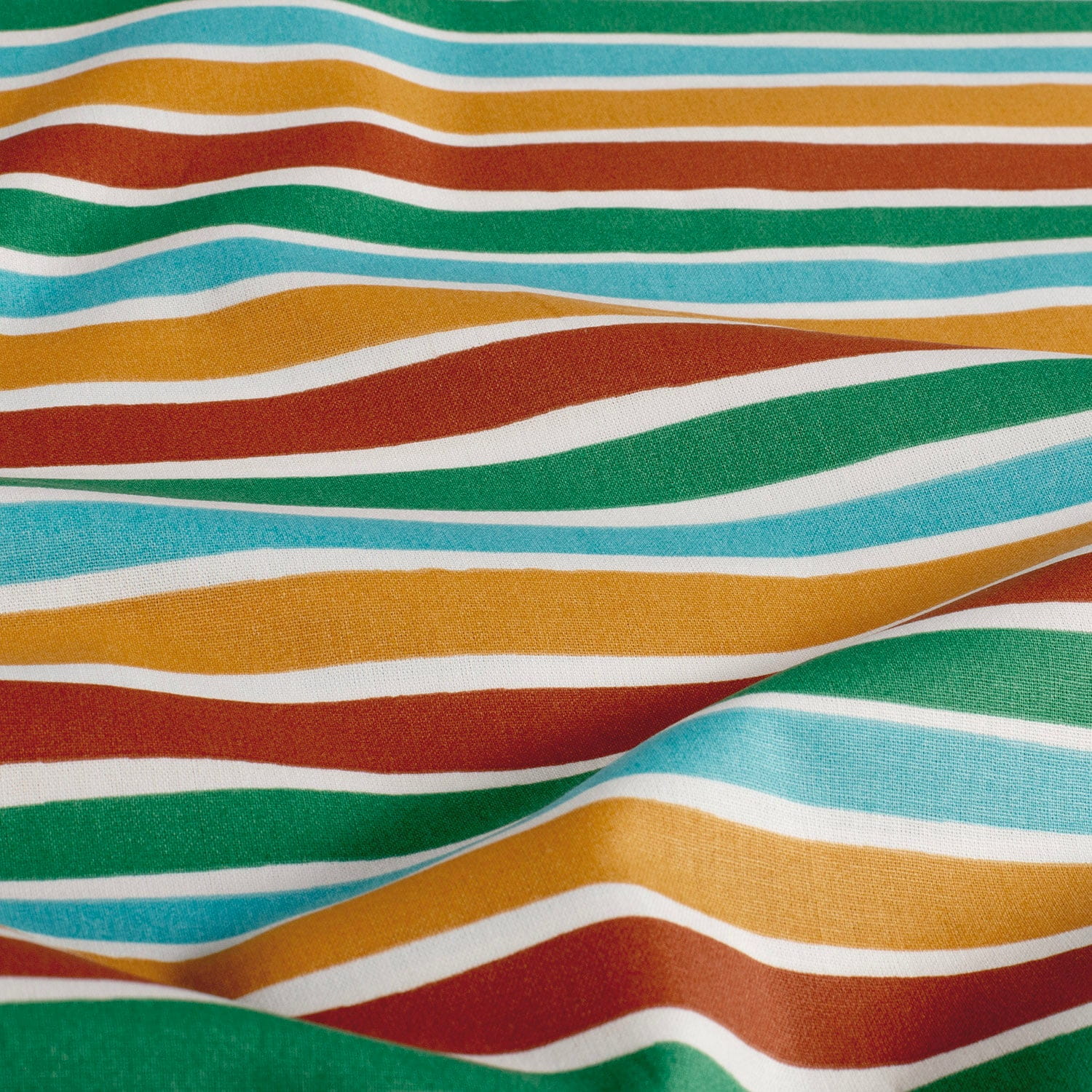 Baumwollstoff Popeline mit Streifen - aqua/petrol/terra/orange