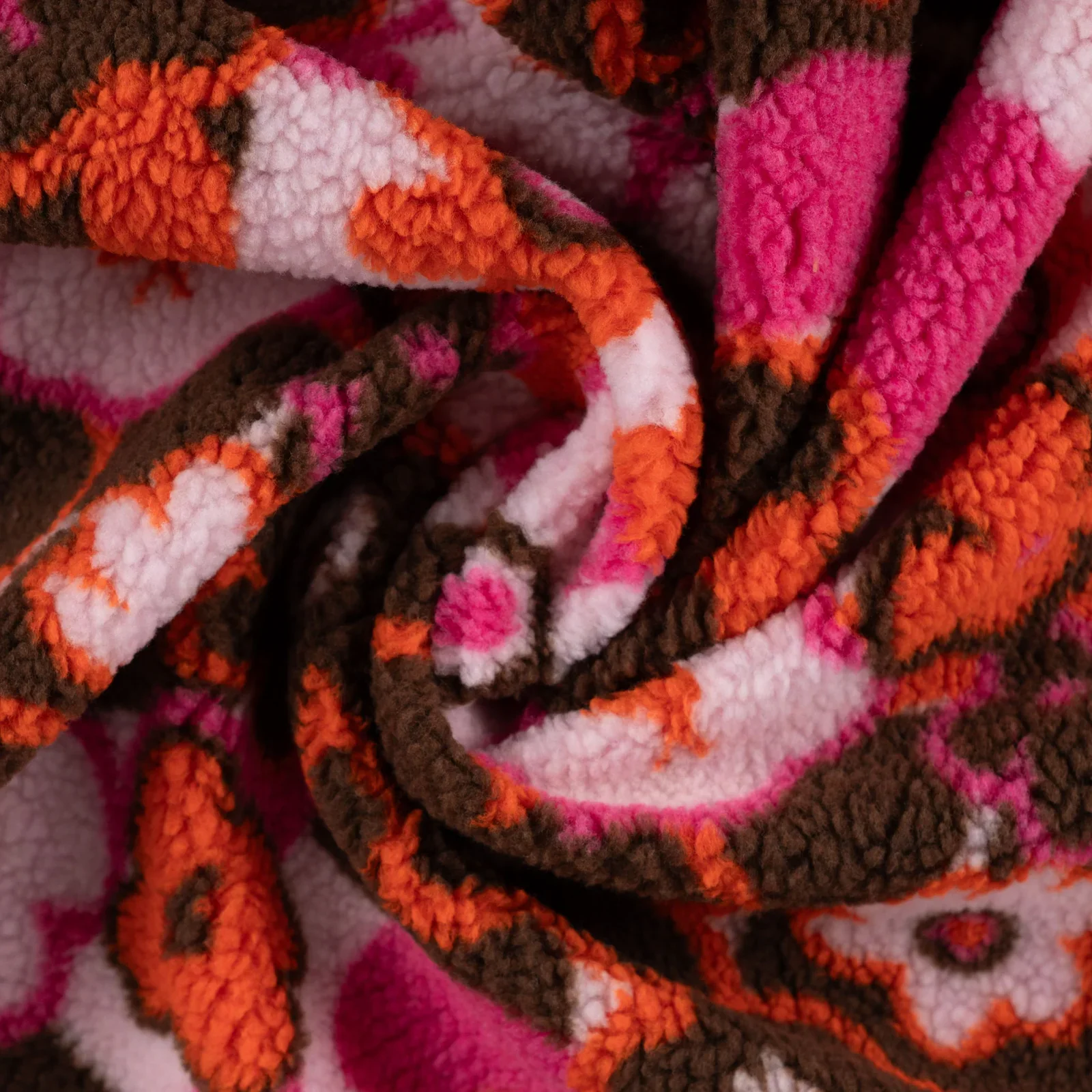 Teddystoff Jacquard mit Retro-Blumen - fuchsia (Q170)