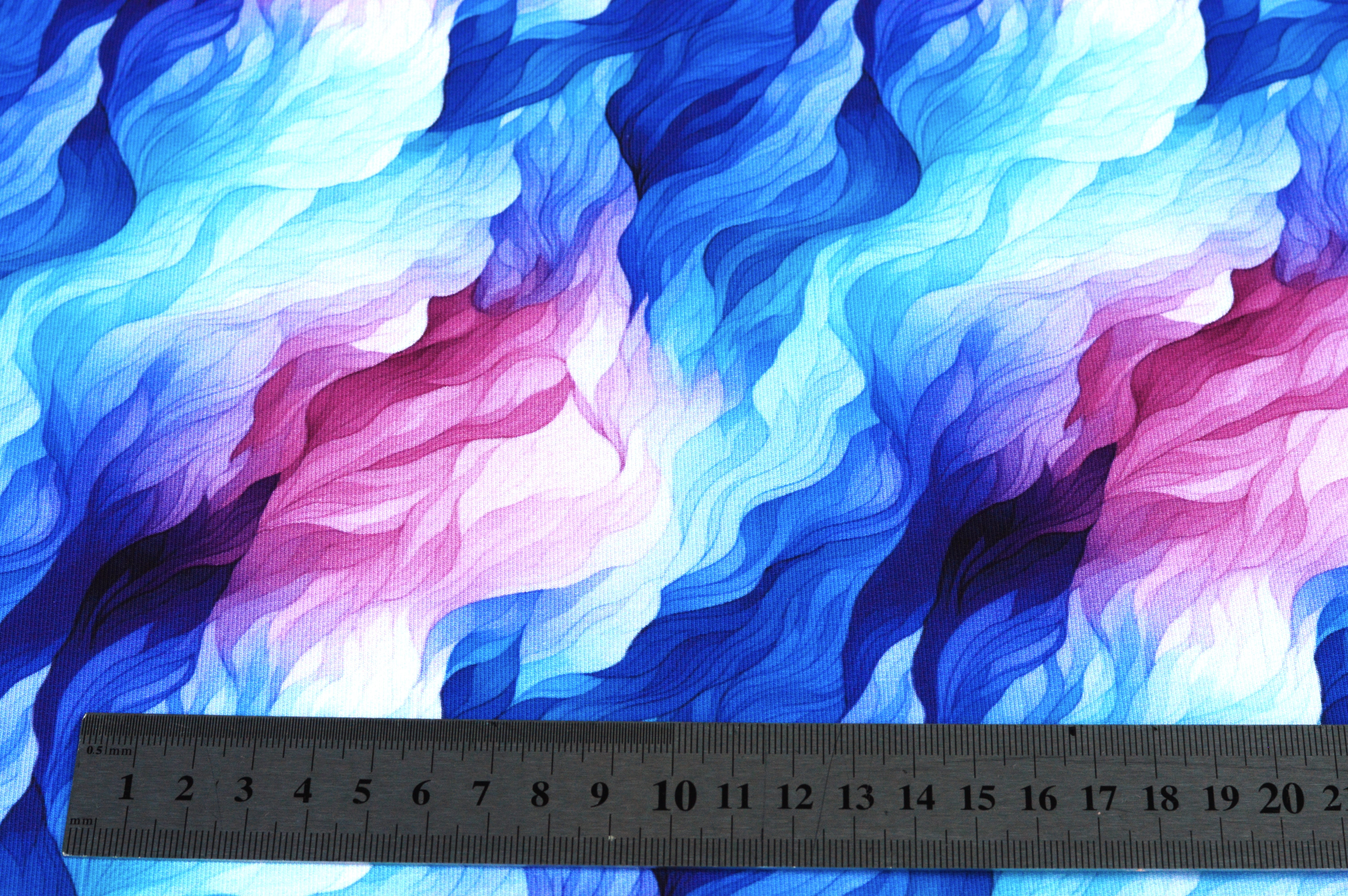 French Terry Digital Eigenproduktion "Ocean Dreams" mit Aquarell -Wellen - blau/türkis/pink/weiß